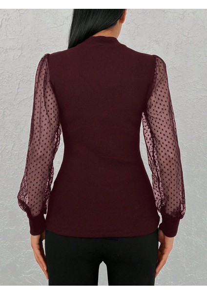 Kadın Uzun Kollu Tül Detaylı Yarım Balıkçı Yaka Kaşkorse Bluz modelleri
