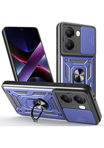 Xiaomi Poco X7 Pro Uyumlu Kılıf Magnetik Standlı Kamera Korumalı Sürgülü Kapak