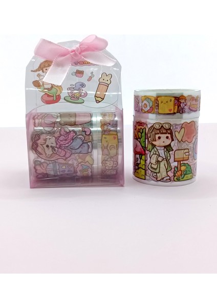 Fiyonk Çantalı Süslü Kız Şeffaf Desenli Bant - Pudra