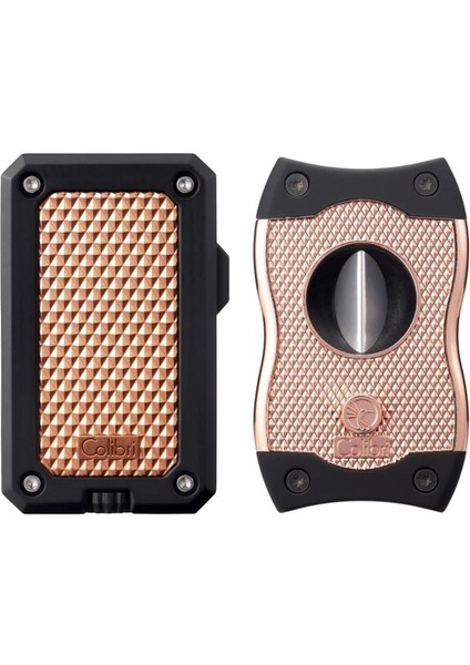Rally Siyah-Rose Gold Tek Torch Çakmak & Siyah-Rose Gold Sv-Cut Premium Puro Seti