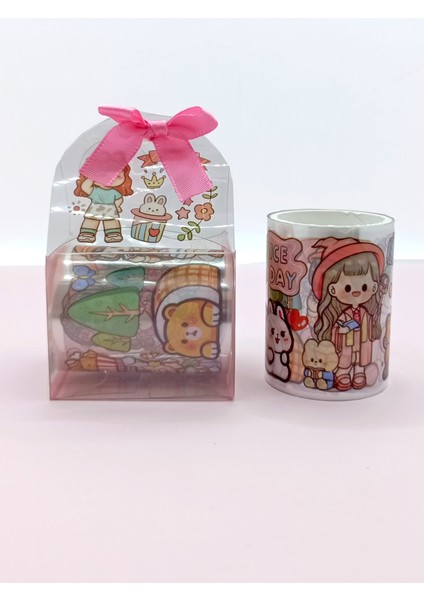 Fiyonk Çantalı Süslü Kız Şeffaf Desenli Bant - Pembe