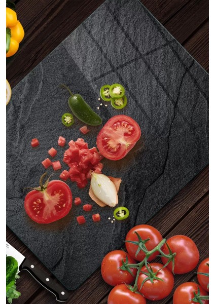 Cam Kesme Tahtası ve Sunumluk Siyah Taş Desenli Kesim Tablası 20 x 30 cm fiyatları