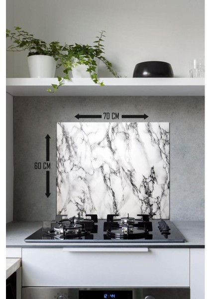 60 x 70 cm Beyaz Mermer Desenli Cam Ocak Koruyucu fiyatları
