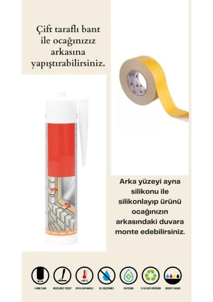 60 x 70 cm Beyaz Mermer Desenli Cam Ocak Koruyucu modelleri