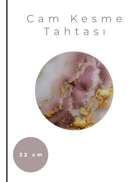 Cam Kesme Tahtası* Mutfak Tahtası 32CM Mermer Pembe Altın Görünümlü