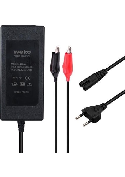Weko 12.6 Volt - 3 Amper Krokodil Uçlu Ledli Yerli Üretim Masaüstü Şarj Adaptörü