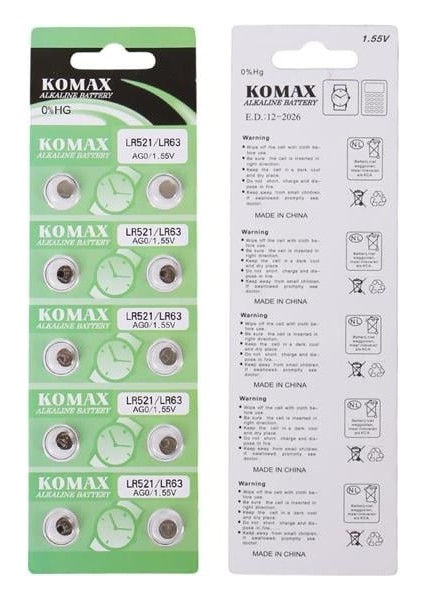 Komax Ag-0 Alkalin LR521/379 Düğme Pil 10'lu Paket