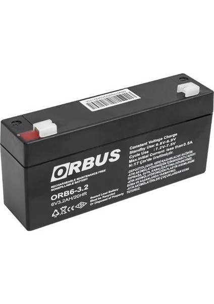 Orbus 6 Volt 3.2 Amper Akü Orb6-3.2 (125X33X60 Mm)