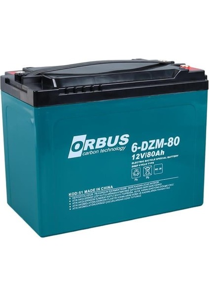Orbus 6dzm-80 12 Volt - 80 Amper Elektrikli Bisiklet Aküsü (175 x 120 x 226 Mm)