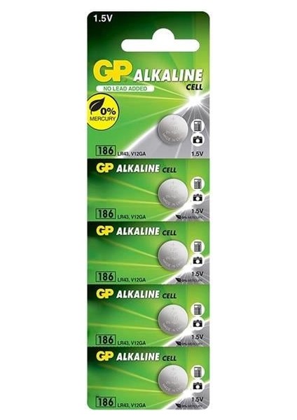 Gp 186 LR43 AG-12R 1.5 Volt Alkalin Düğme Pil 5li Paket
