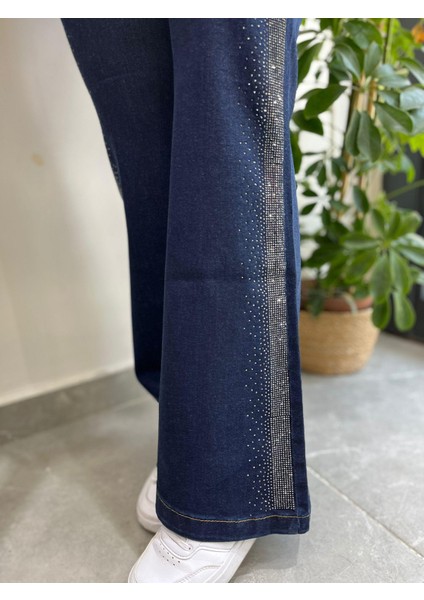 Ispanyol Paça Yanı Taş Şeritli Kot Pantolon K.mavi 4000