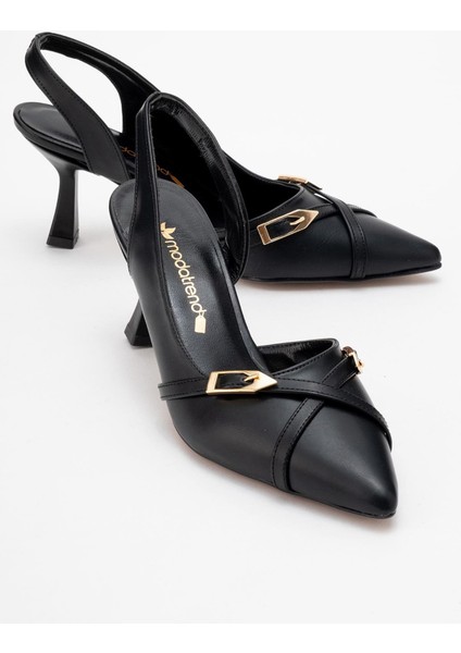 Kadın Sivri Burun Açık Ayakkabı Siyah Cilt