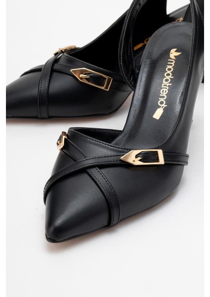 Kadın Sivri Burun Açık Ayakkabı Siyah Cilt modelleri