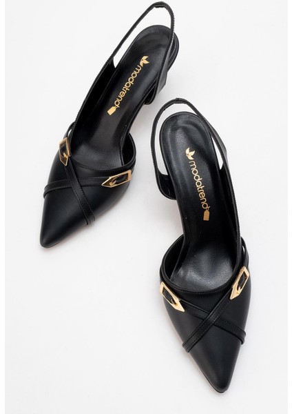 Kadın Sivri Burun Açık Ayakkabı Siyah Cilt indirimleri