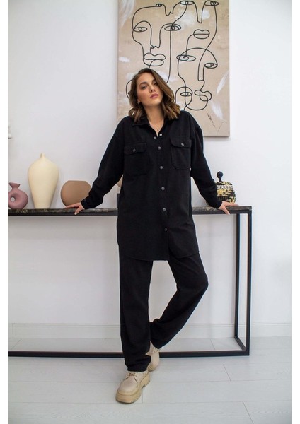 Siyah Yıkamalı Gömlek ve Pantolon Takım