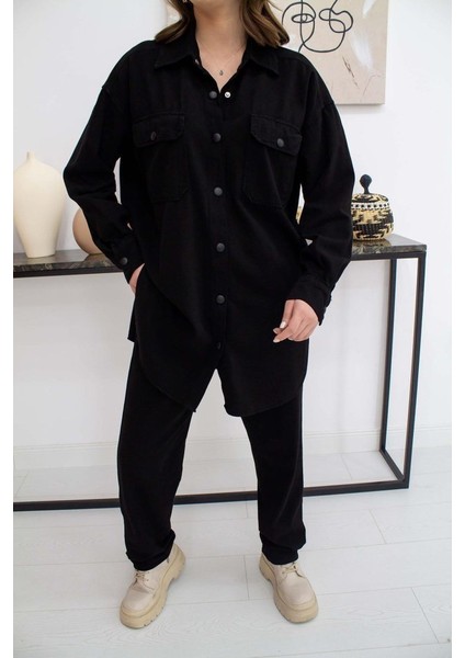 Siyah Yıkamalı Gömlek ve Pantolon Takım fırsatları