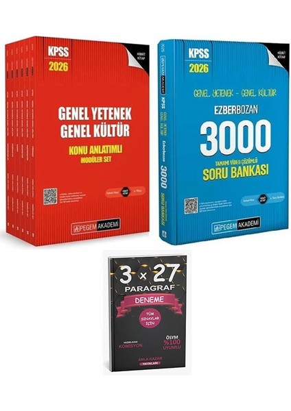 Pegem 2026 Kpss Genel Yetenek Genel Kültür Ezberbozan 3000 Soru Bankası + 5 Deneme 2 Li Set