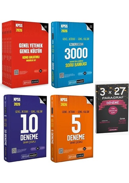 Pegem 2026 Kpss Genel Yetenek Genel Kültür Ezberbozan 3000 Soru Bankası + 5 Deneme 2 Li Set