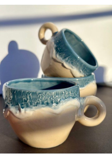 El Yapımı Ocean Blue Serisi Seramik Kupa