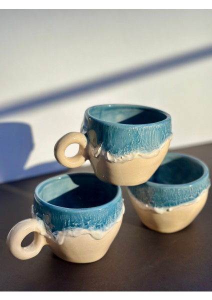 El Yapımı Ocean Blue Serisi Seramik Kupa modelleri