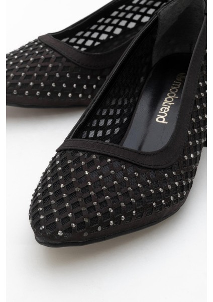 Kadın Taşlı Fileli Topuklu Ayakkab Siyah Saten modelleri