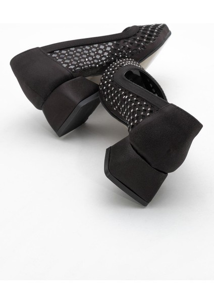 Kadın Taşlı Fileli Topuklu Ayakkab Siyah Saten fırsatları