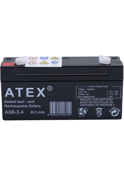 Atex 6 Volt - 3.4 Amper Yatık Akü fiyatları