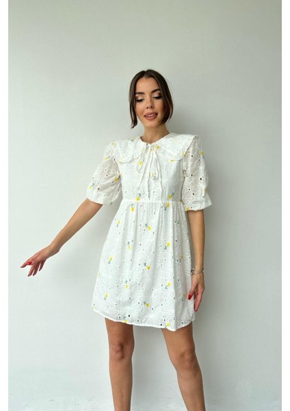 Sarı Bebe Yakalı Brode Elbise fiyatları