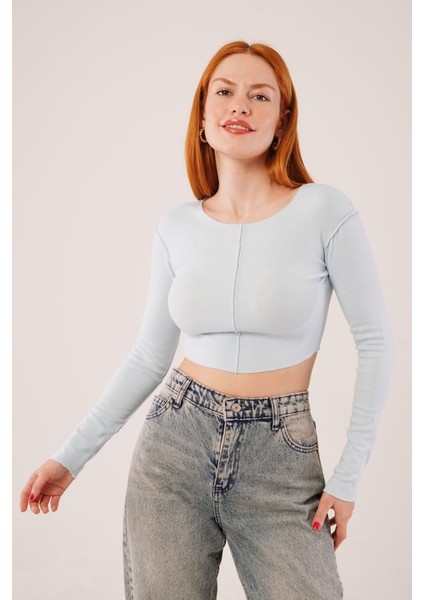 Munn Collection Ters Dikişli Basic Bebe Mavisi Body Bluz fırsatları