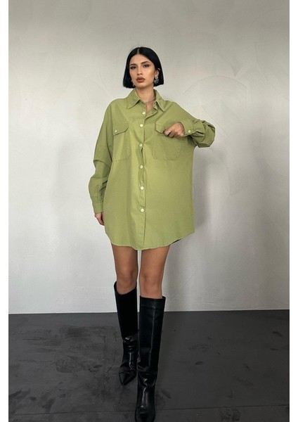 Yeşil Çift Cep Kapaklı Çıtçıtlı Gömlek fiyatları