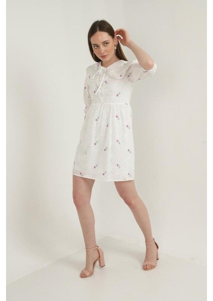 Lila Bebe Yakalı Brode Elbise fiyatları