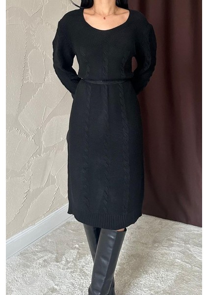 Siyah Kemerli Triko Elbise fırsatları