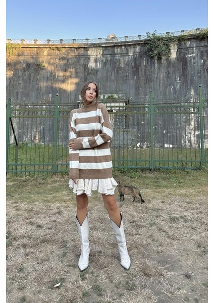 Camel Çizgili Triko Kazak fiyatları