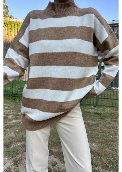 Camel Çizgili Triko Kazak modelleri