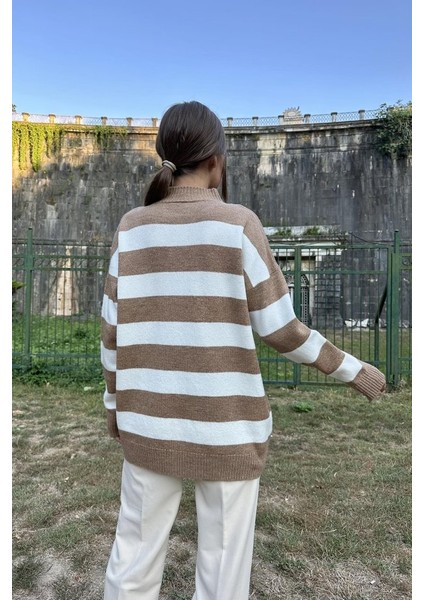 Camel Çizgili Triko Kazak fırsatları