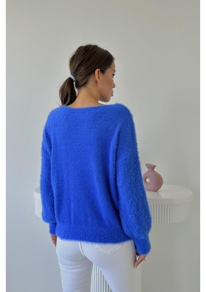 Mavi Baklava Desenli Triko Kazak modelleri