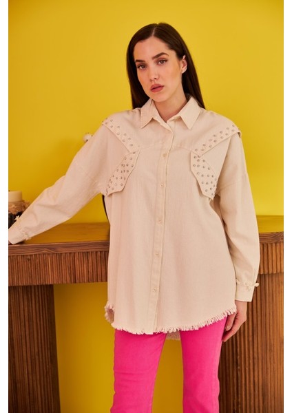 Bej Taş Işlemeli Tasarım Gömlek fiyatları