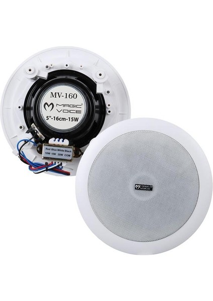 Magicvoice MV-160 16 cm 6" Tweeterli Beyaz Trafolu Alçıpan Tavan Hoparlör