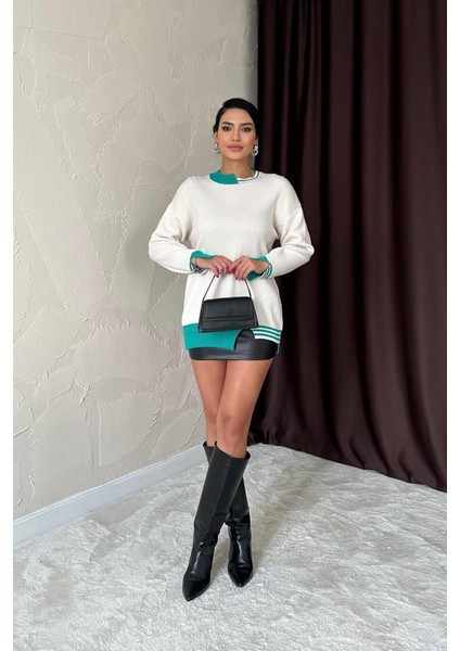 Yeşil Yaka ve Manşet Garnili Triko Kazak fiyatları