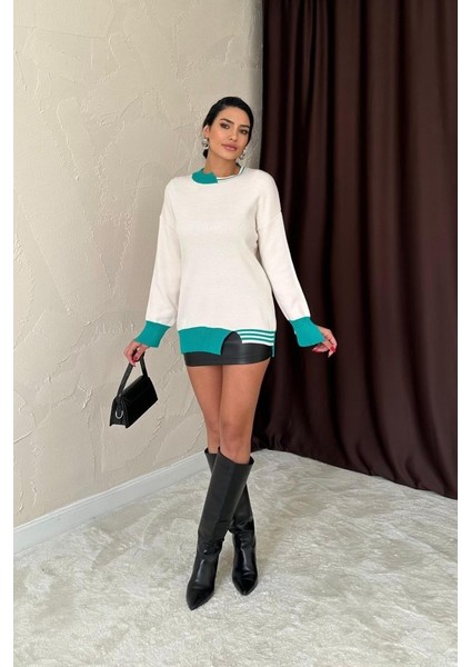 Yeşil Yaka ve Manşet Garnili Triko Kazak indirimleri