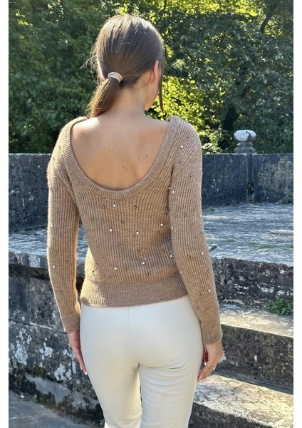 Camel Boncuklu Triko Kazak modelleri