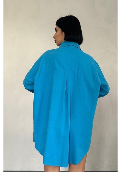 Mavi Çift Cep Kapaklı Çıtçıtlı Gömlek modelleri