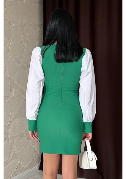 Zümrüt Kolu Dakron Atlas Elbise fırsatları