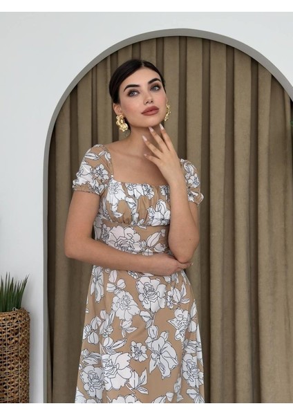 Kare Yaka Çiçekli Elbise modelleri