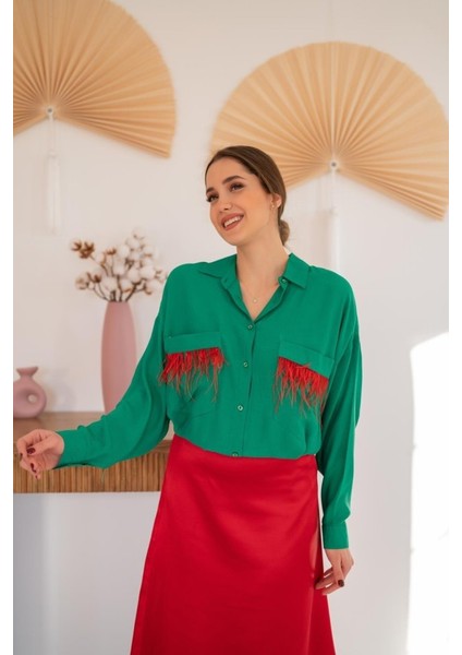 Yeşil Cepli Püsküllü Gömlek modelleri