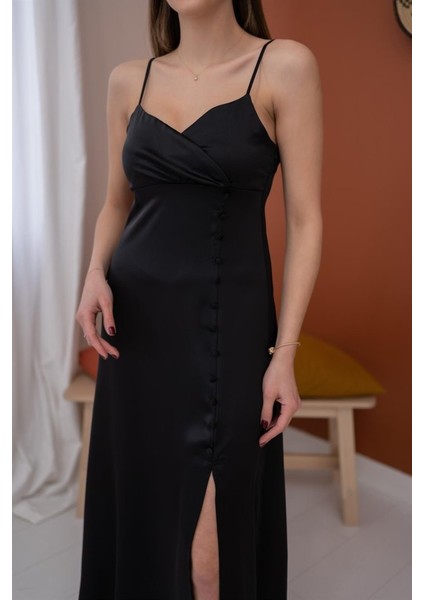 Siyah Askılı Saten Elbise fırsatları