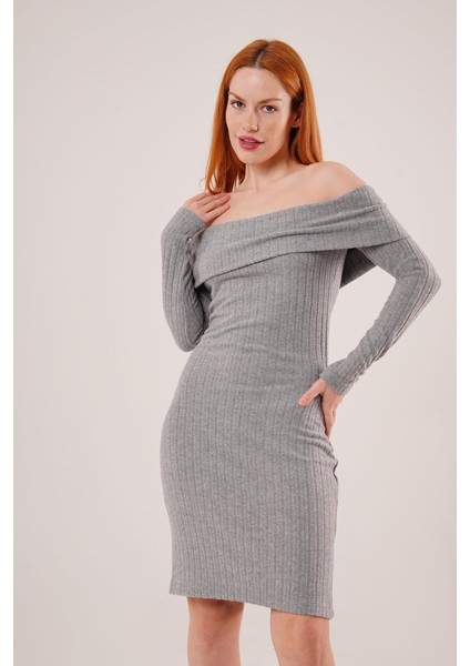 Madonna Yaka Fitilli Gri Triko Elbise fırsatları