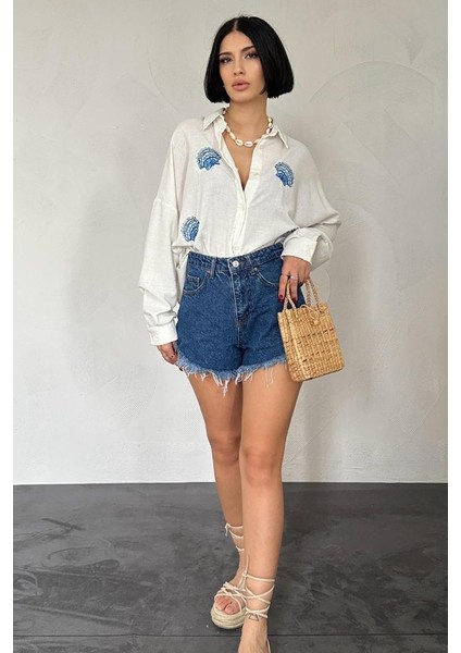 Beyaz Deniz Kabuk Desenli Gömlek fiyatları