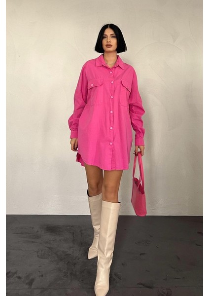 Fuşya Çift Cep Kapaklı Çıtçıtlı Gömlek fiyatları