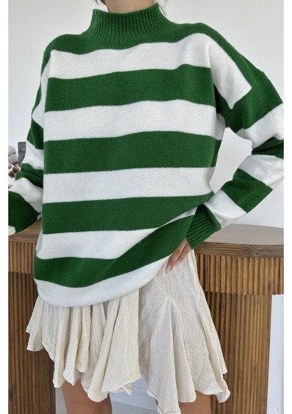 Yeşil Çizgili Triko Kazak modelleri